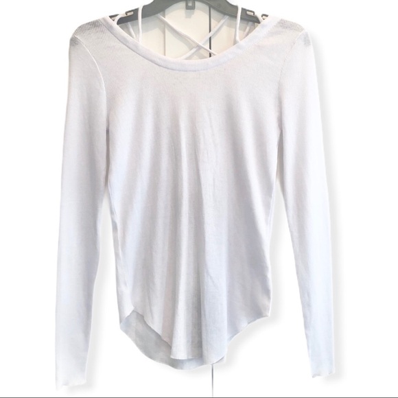 Chaser Tops - CHASER CHA SOR White Strappy Open Back Long Sleeve Ribbed Shirttail Tee